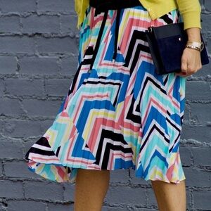 Midi Pleated Skirt Women’s LARGE Lined Multicolor Vibrant Preppy Career